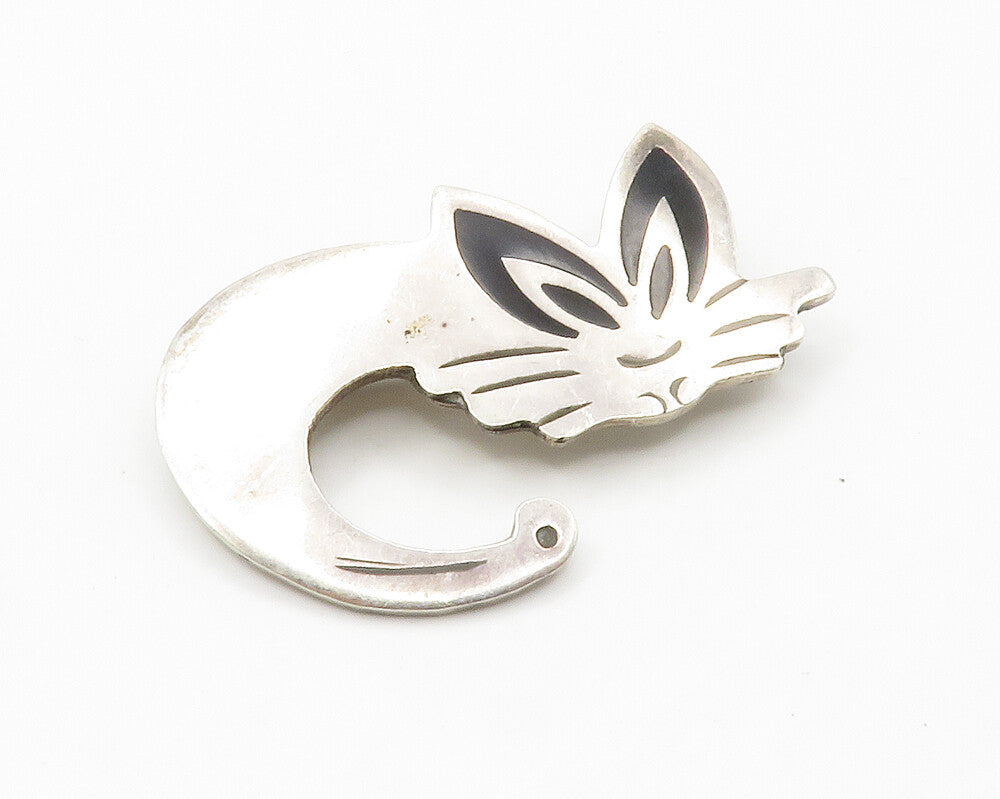 MEXICO 925 Sterling Silver  Vintage Black Onyx Cat Motif Brooch Pin  BP5672