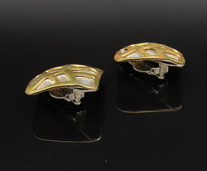 925 Silver  Vintage Two Tone Carved Shapes Clip Back Dome Earrings  EG12208