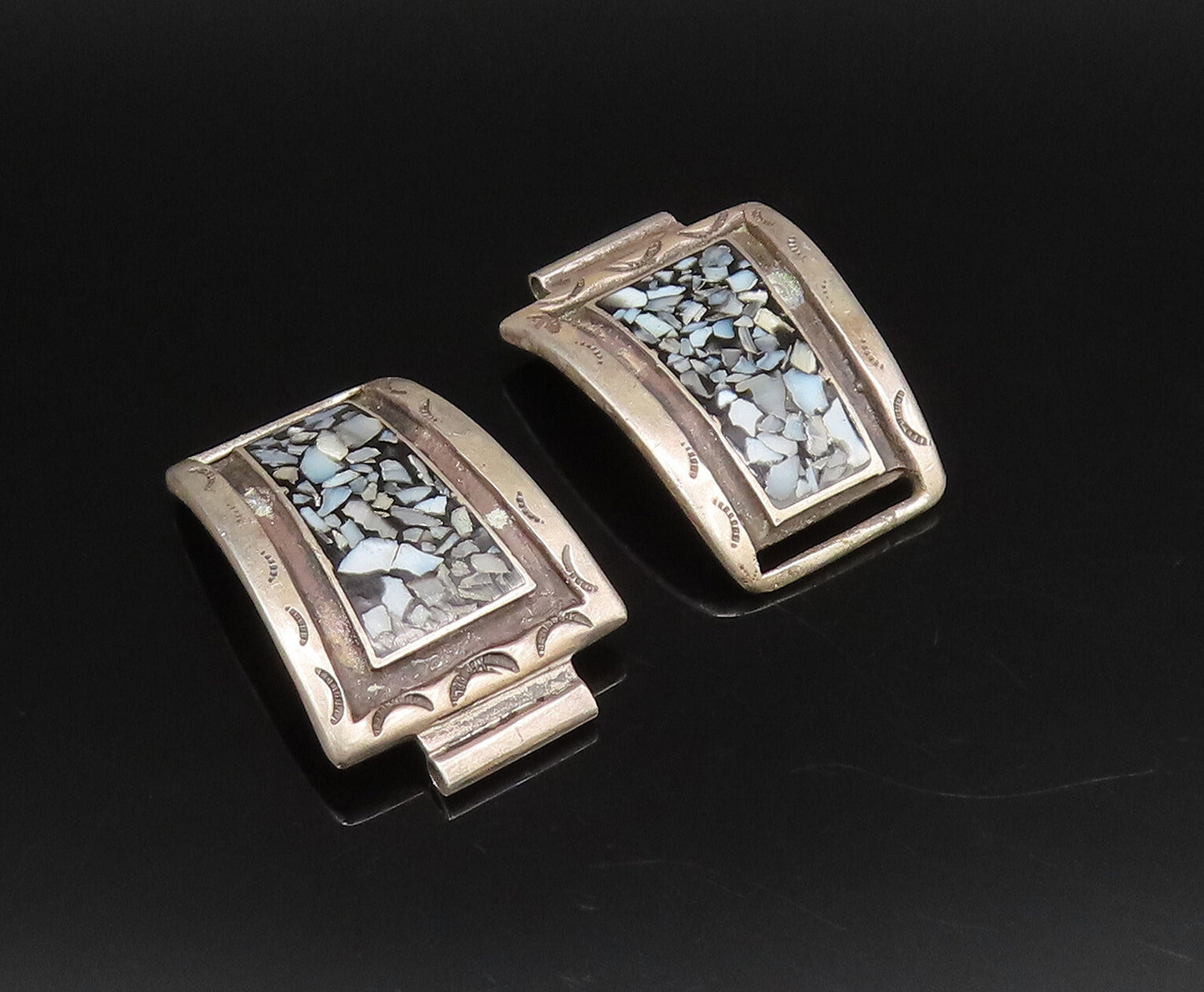 ZUNI NAVAJO 925 Silver  Vintage Crushed Mother Of Pearl Watch Straps  TR3466