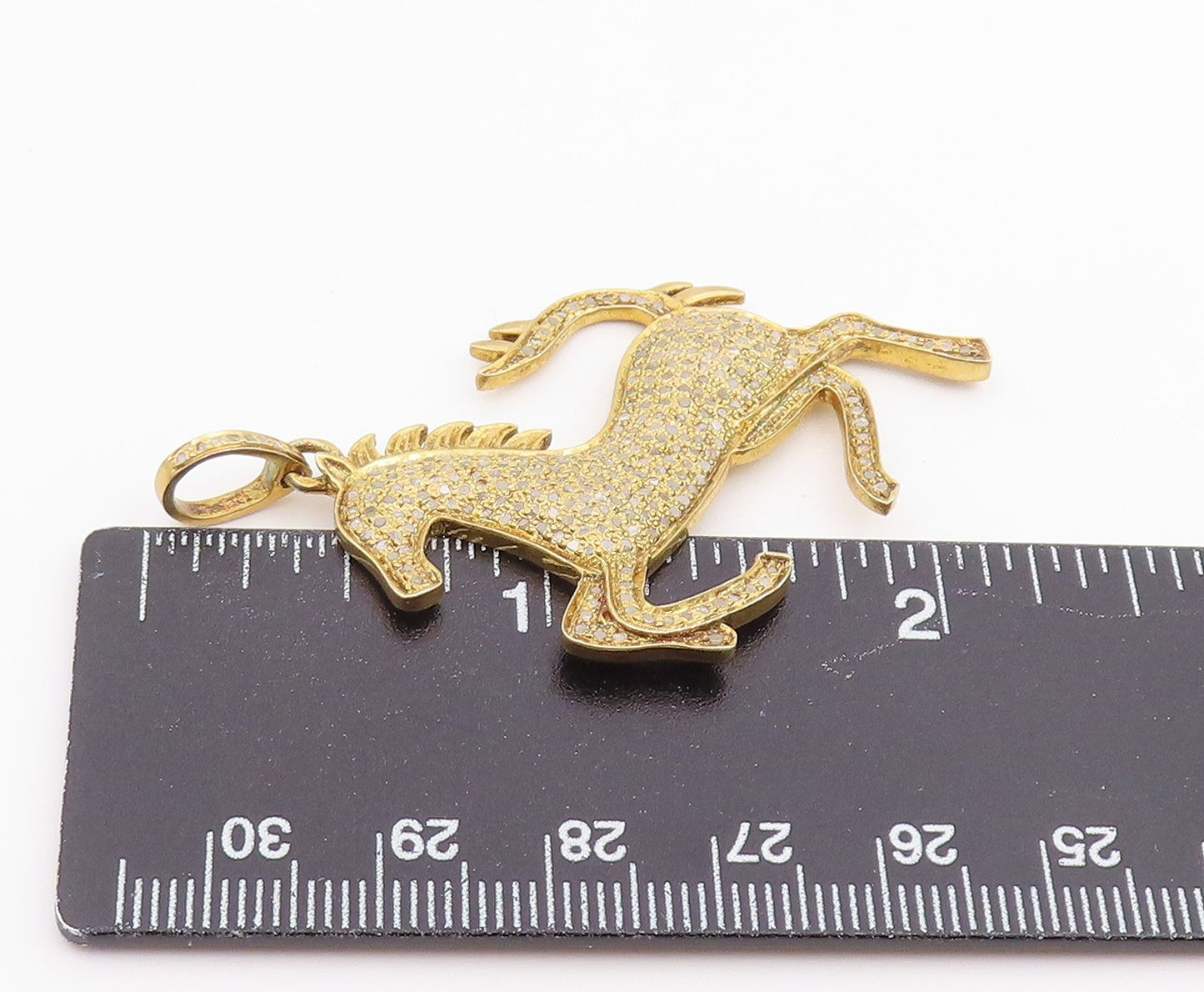 925 Sterling Silver Vintage Pendant Gold Plated Real Diamonds Horse  PT26376
