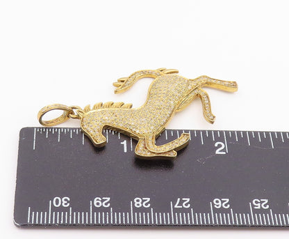 925 Sterling Silver Vintage Pendant Gold Plated Real Diamonds Horse  PT26376