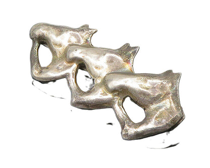 MEXICO 925 Sterling Silver  Vintage Triple Horse Head Brooch Pin  BP8833