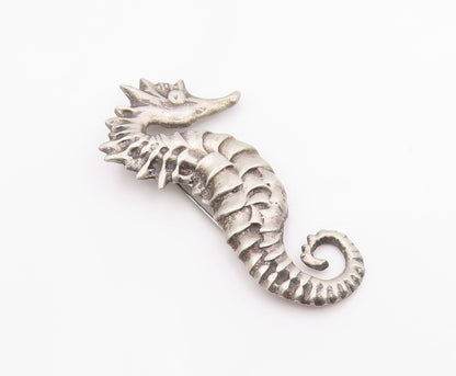 925 Sterling Silver Vintage Brooch Pin Classic Carved Figural Seahorse  BP12474