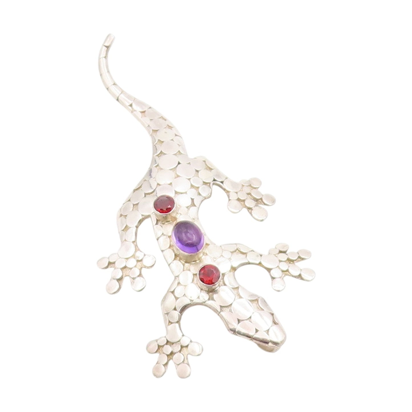 925 Sterling Silver Vintage Brooch SAJEN Oval Amethyst & CZ Lizard Pin  BP11956