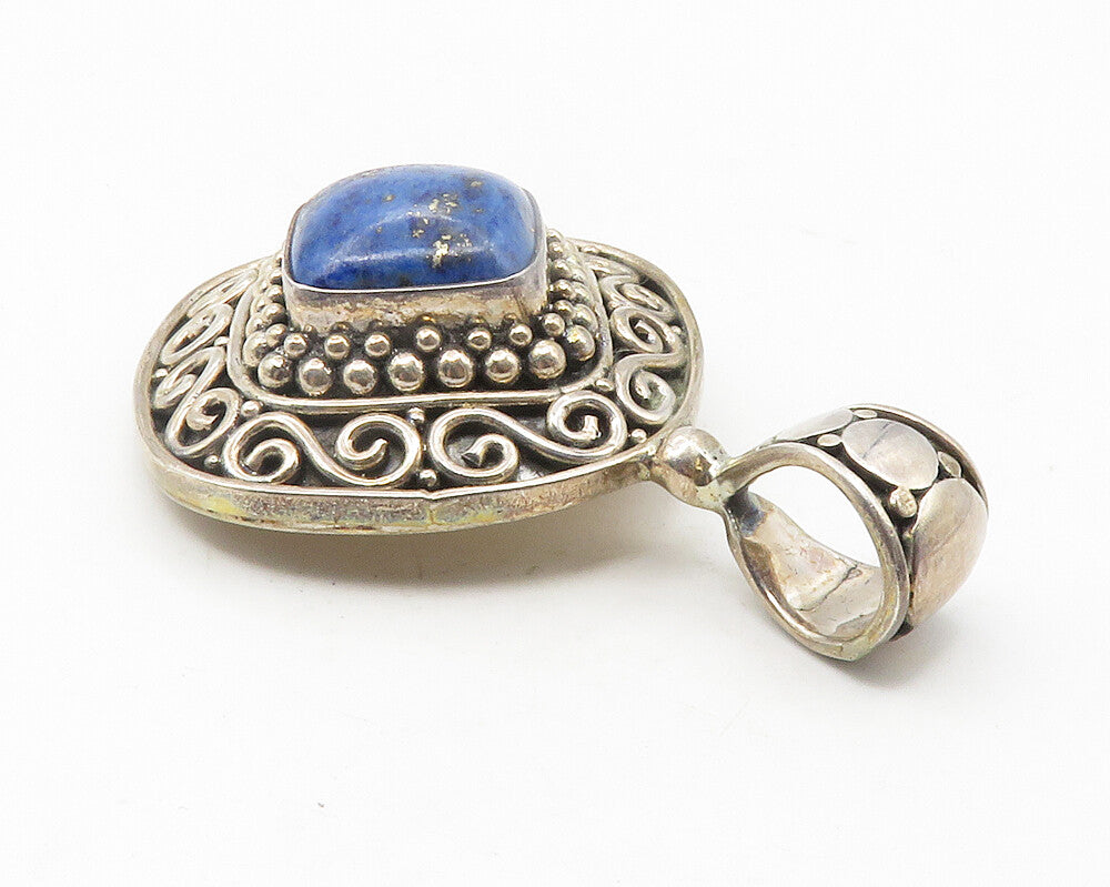 BALI 925 Sterling Silver  Vintage Lapis Lazuli Swirl Pattern Pendant  PT9471