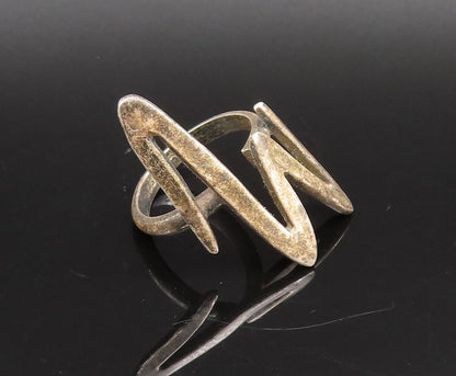 MEXICO 925 Silver  Vintage Modernist Zig Zag Full Finger Ring Sz 9.5  RG26006