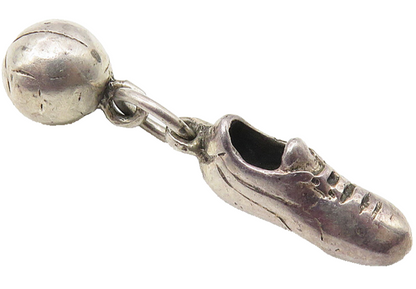 925 Sterling Silver  Vintage Dark Tone Soccer Cleat & Ball Pendant  PT8189
