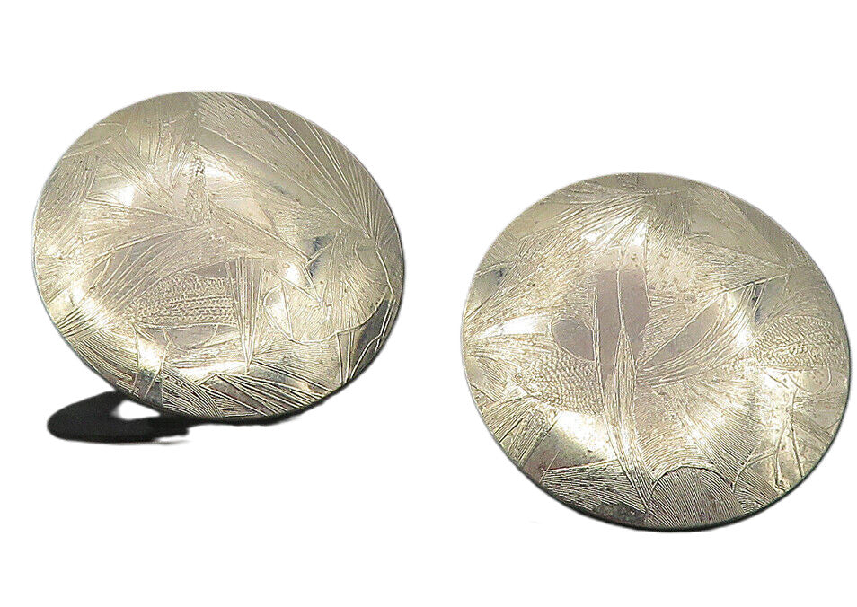 925 Sterling Silver  Vintage Shiny Etched Pattern Round Drop Earrings  EG6133