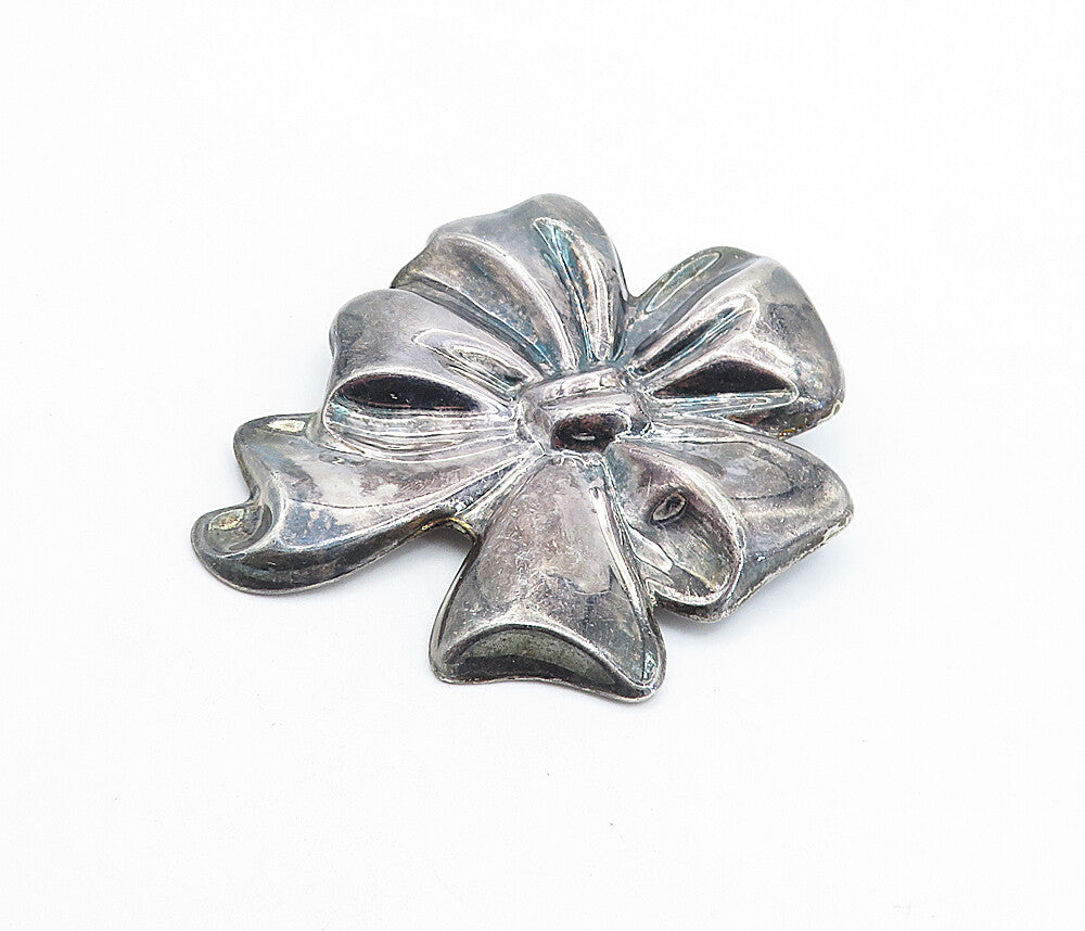 MEXICO 925 Sterling Silver  Vintage Dark Tone Ribbon Bow Tie Brooch Pin BP2500
