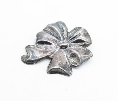 MEXICO 925 Sterling Silver  Vintage Dark Tone Ribbon Bow Tie Brooch Pin BP2500