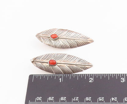 925 Sterling Silver Vintage Earrings Cabochon Carol Etched Feather Drop  EG14008