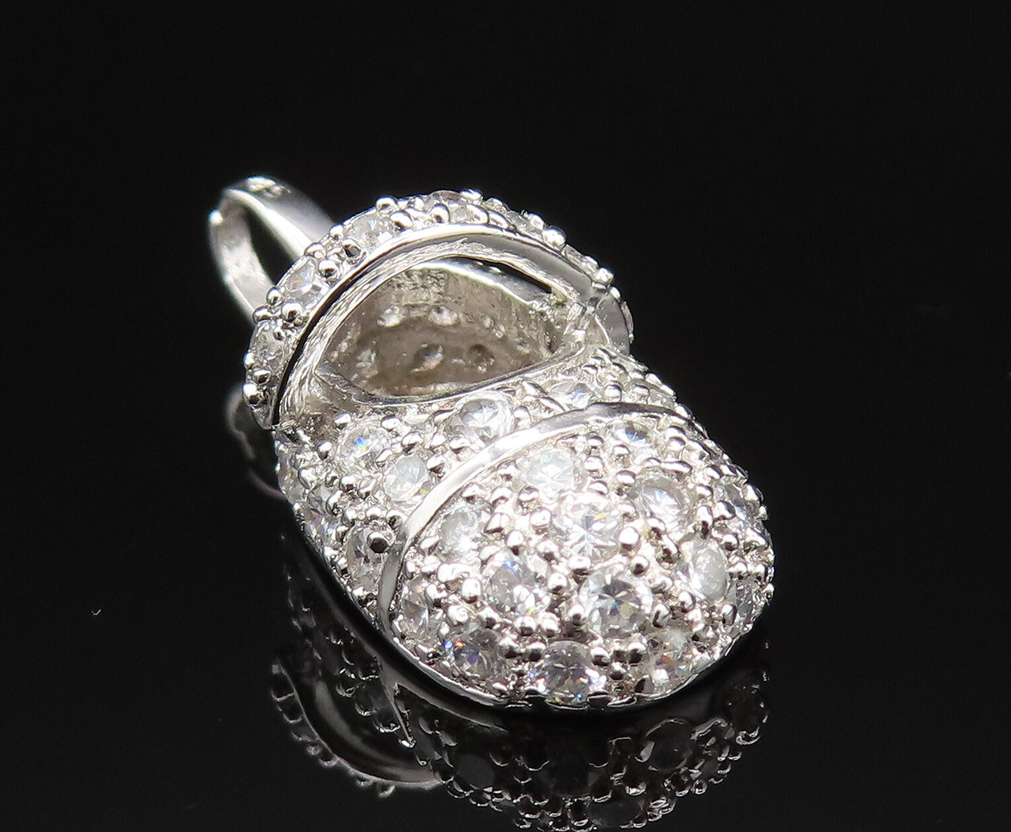 925 Sterling Silver  Vintage Sparkly Cubic Zirconia Shoe Charm Pendant PT20939