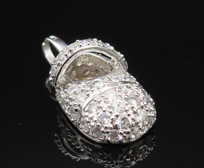 925 Sterling Silver  Vintage Sparkly Cubic Zirconia Shoe Charm Pendant PT20939