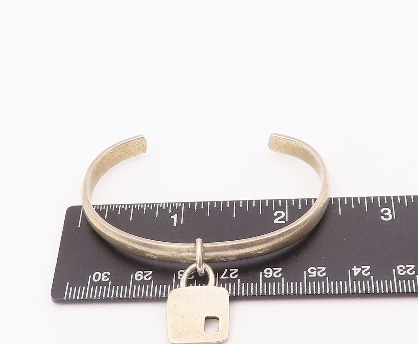 925 Sterling Silver Vintage Bracelet Minimalist Solid Dangling Lock Cuff BT10402