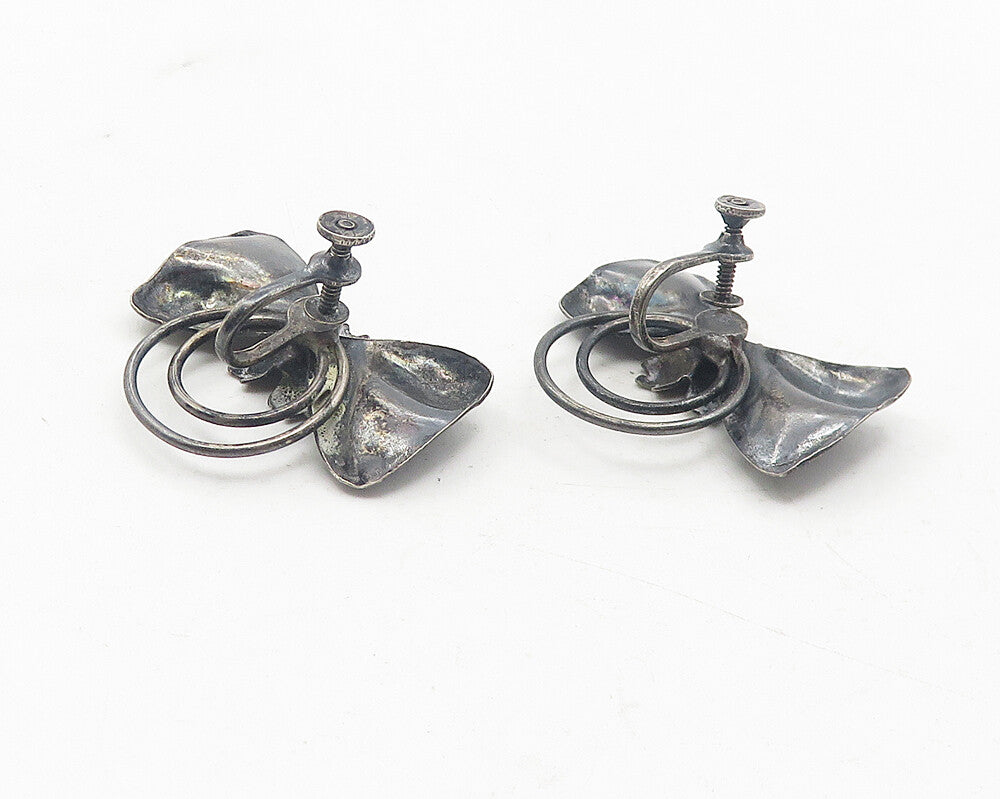 925 Sterling Silver  Vintage Antique Flower Bow Non Pierce Earrings  EG5965
