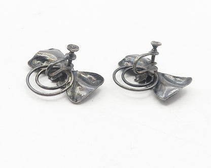 925 Sterling Silver  Vintage Antique Flower Bow Non Pierce Earrings  EG5965