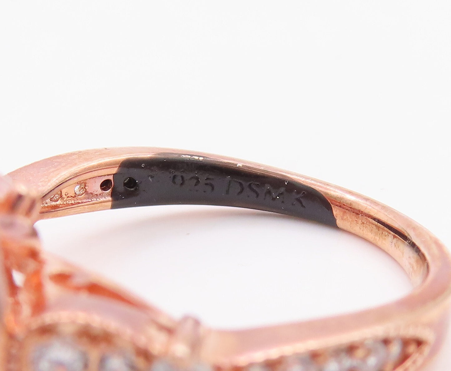 925 Sterling Silver Vintage Ring Rose Gold Plated Morganite & CZ  Sz 7  RG29831