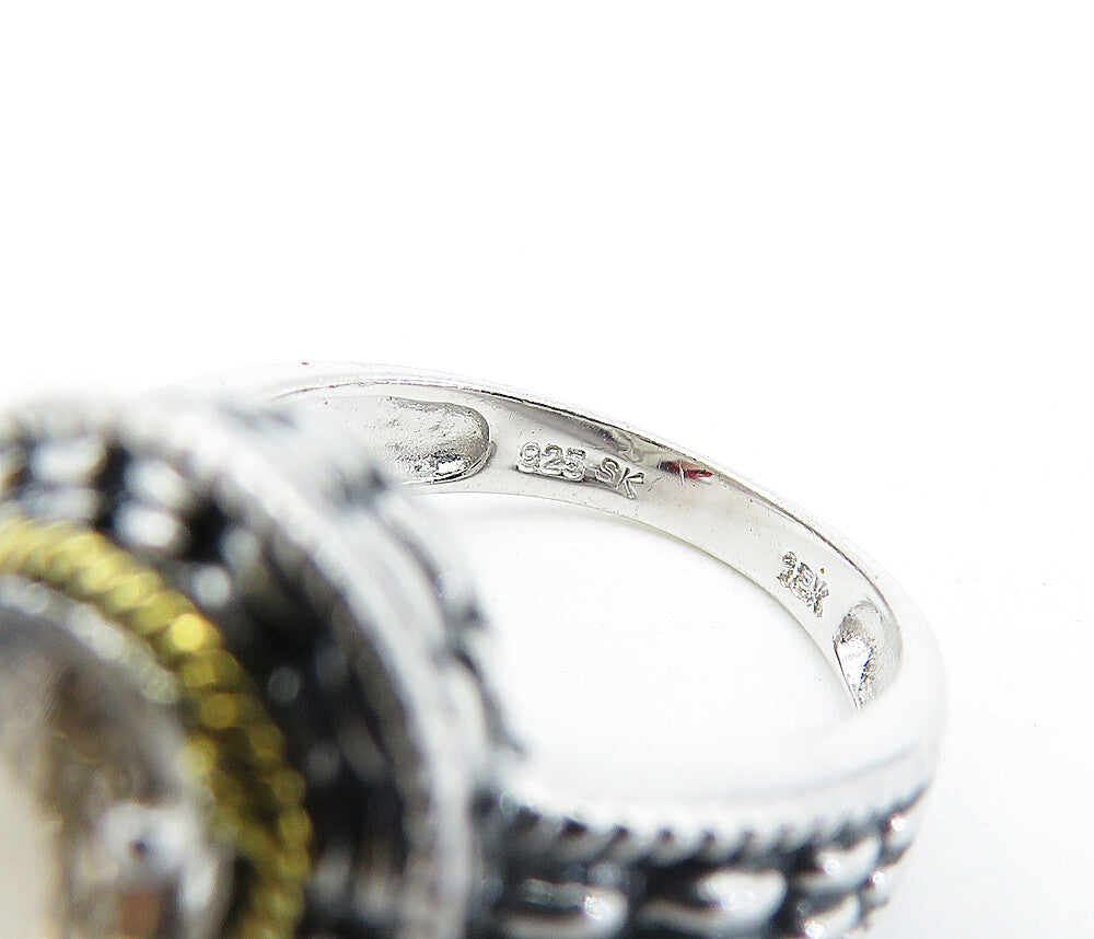 925 Silver & 18K GOLD  Tear Drop Smoky Topaz Twist Solitaire Ring Sz 5  RG3944