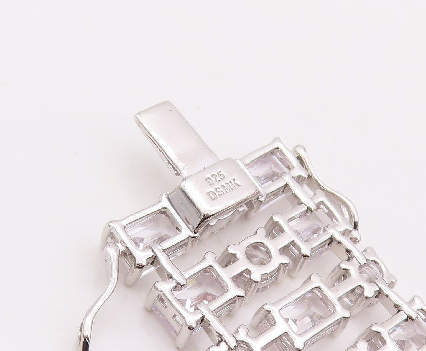 925 Sterling Silver Vintage Bracelet Multi Shape Linked Broad CZ Band  BT10875