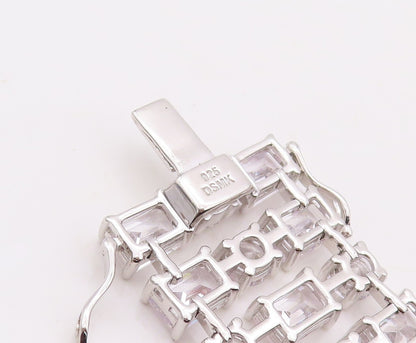 925 Sterling Silver Vintage Bracelet Multi Shape Linked Broad CZ Band  BT10875