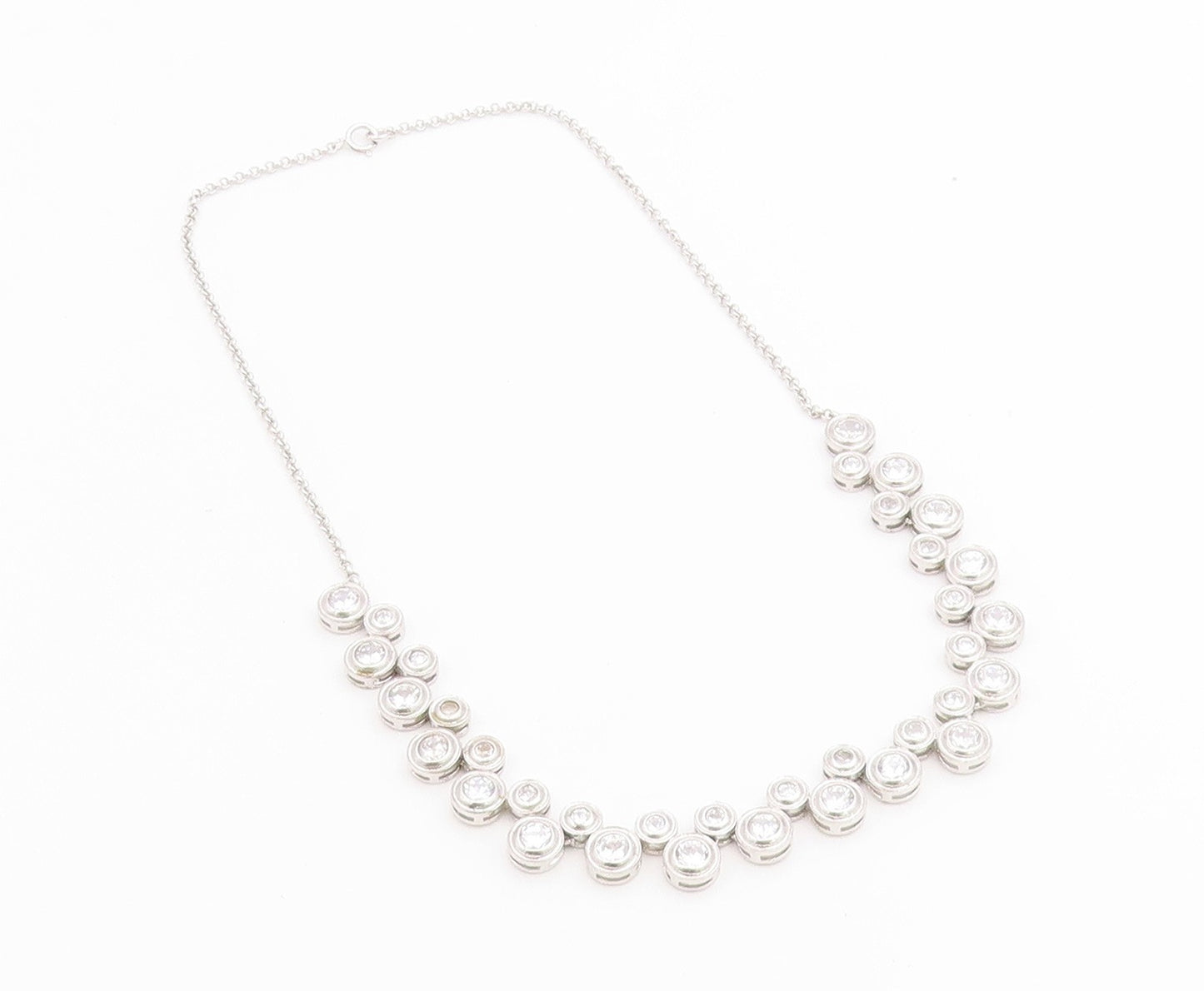 925 Sterling Silver Vintage Necklace Modern CZ Cascading Bubble Choker  NE4900