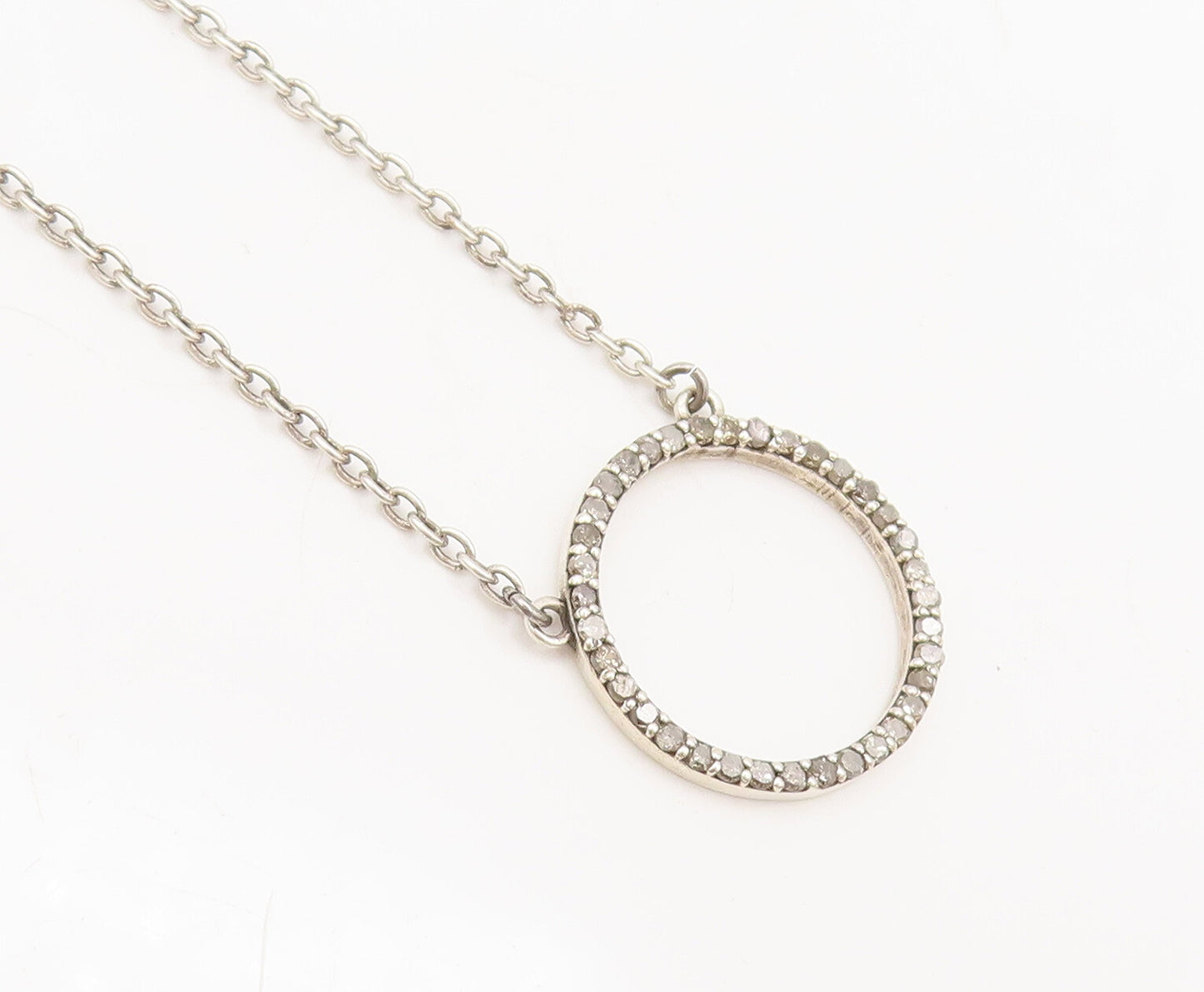 925 Sterling Silver  Vintage Minimalist Diamond Ring Pendant Necklace  NE4179