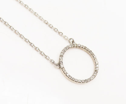 925 Sterling Silver  Vintage Minimalist Diamond Ring Pendant Necklace  NE4179