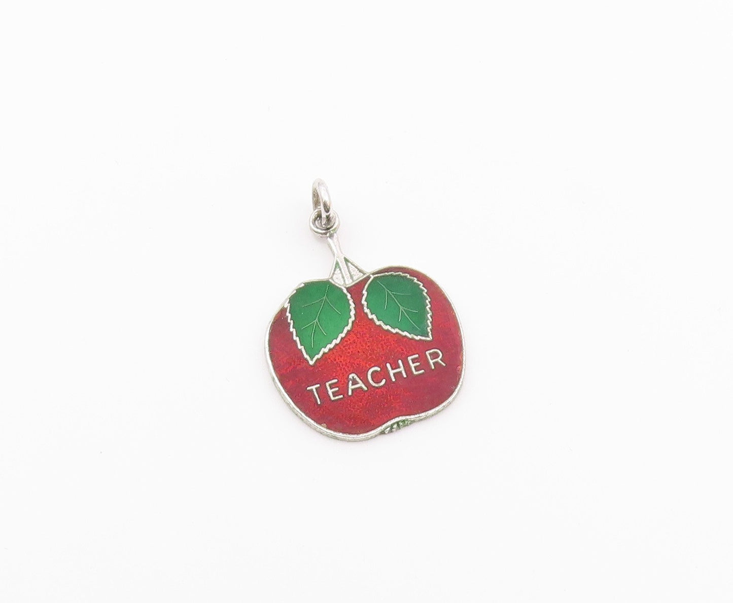 925 Sterling Silver  Vintage Enamel Teacher Apple Drop Pendant  PT16399