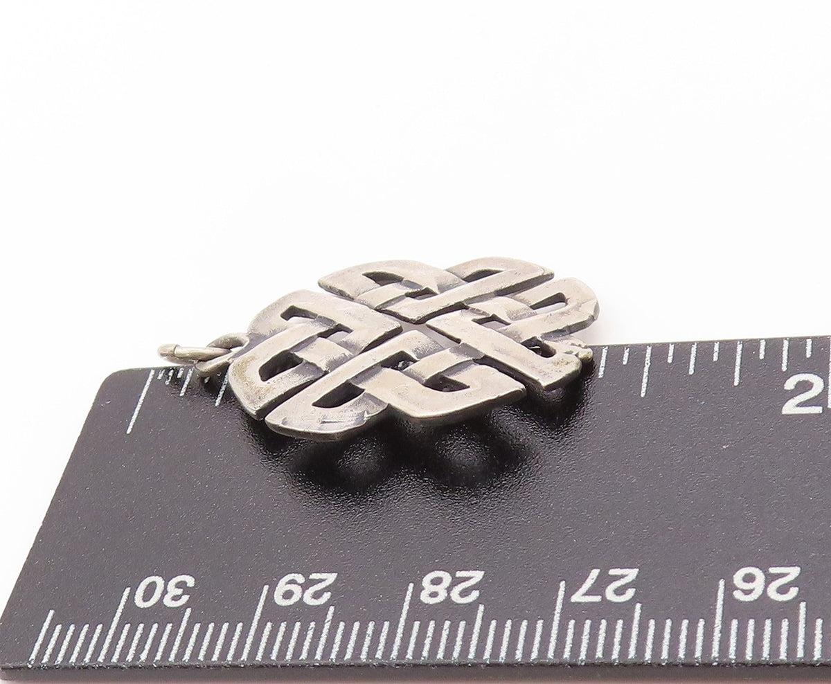 925 Sterling Silver Vintage Pendant Cutout Circle Of Celtic Knots PT24179