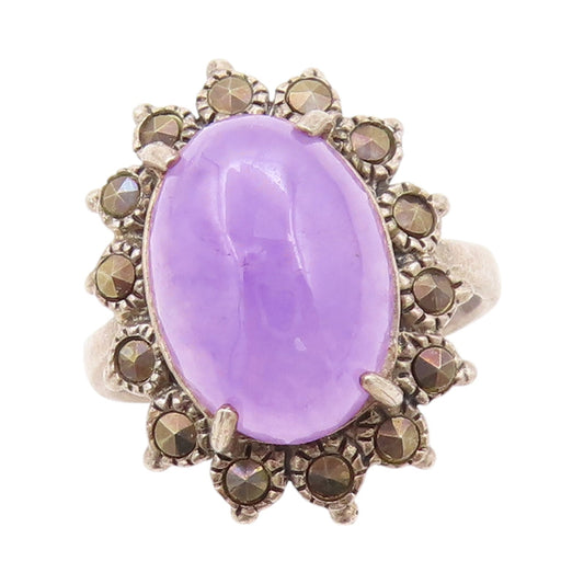 925 Sterling Silver Vintage Ring Gemstone Halo Marcasite Flower  Sz 7  RG32451