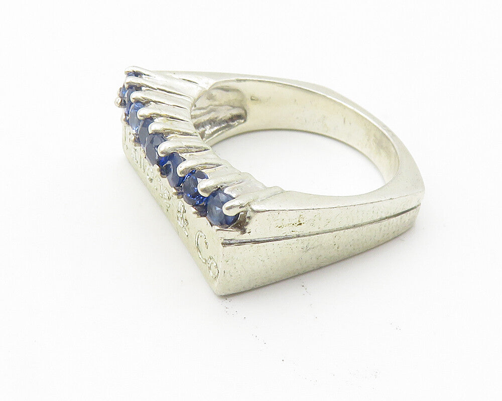 TALLONE & CO. 925 Sterling Silver  Blue Topaz Stamped Band Ring Sz 6  RG10290