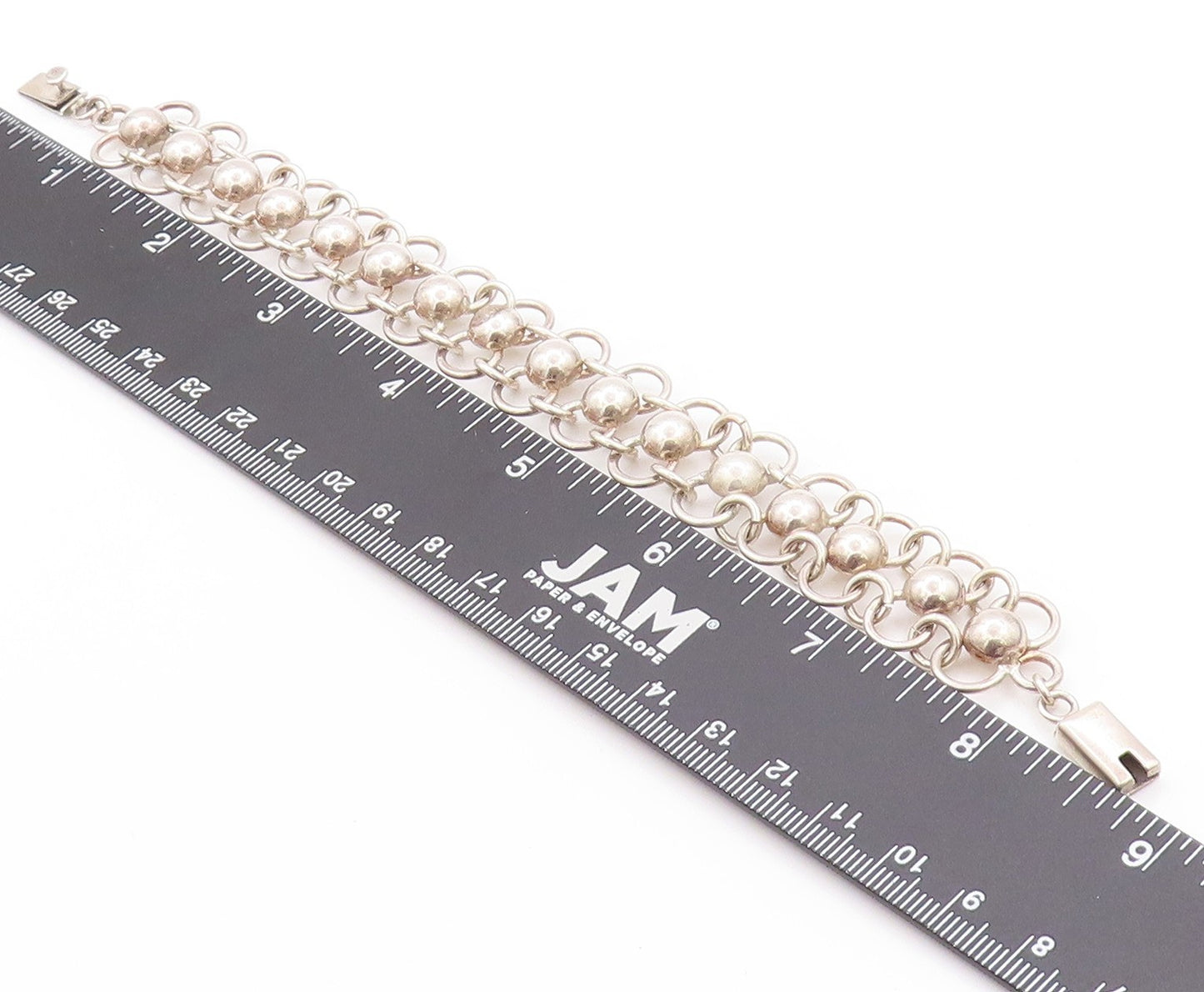 925 Sterling Silver Vintage Bracelet MEXICO Beaded Rings Interlocked  BT11239