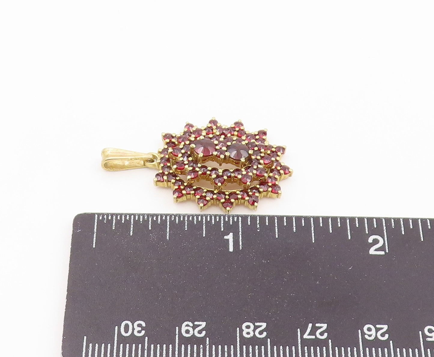 925 Sterling Silver Vintage Pendant Gold Plated Garnet Floral Cluster  PT26467