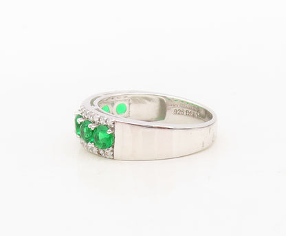 925 Sterling Silver Vintage Ring Round Cut Green & White CZ Bands Sz 7.5 RG30325