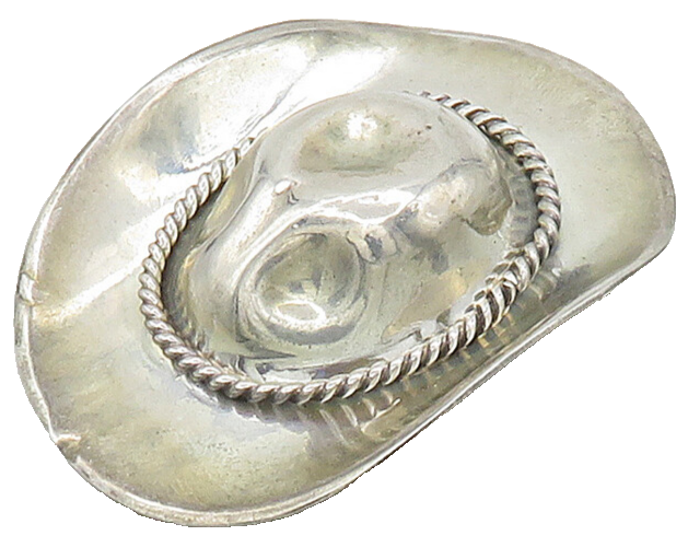 MEXICO 925 Sterling Silver  Vintage Shiny Smooth Cowboy Hat Brooch Pin  BP6380