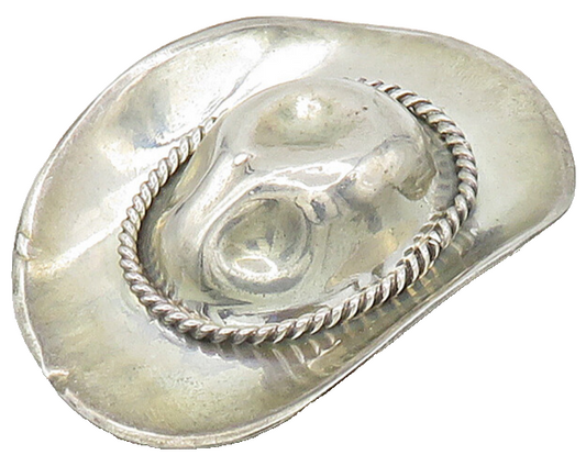 MEXICO 925 Sterling Silver  Vintage Shiny Smooth Cowboy Hat Brooch Pin  BP6380