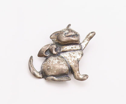 925 Sterling Silver Vintage Brooch Pin Antique Happy Playful Cat  BP11181