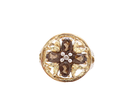 925 Sterling Silver Vintage Ring Gold Plated Citrine Diamond Quartz Sz 7 RG29678