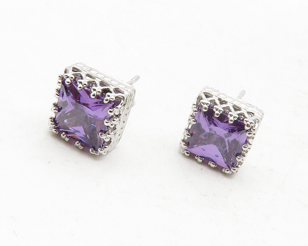925 Sterling Silver  Sparkling Purple Cubic Zirconia Stud Earrings  EG6508