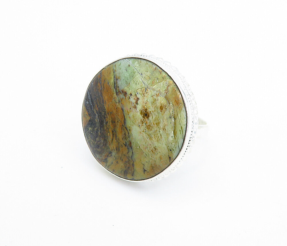 925 Sterling Silver Multi Color Jasper Round Shiny Cocktail Ring Sz 9 RG8000