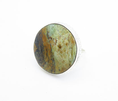 925 Sterling Silver Multi Color Jasper Round Shiny Cocktail Ring Sz 9 RG8000
