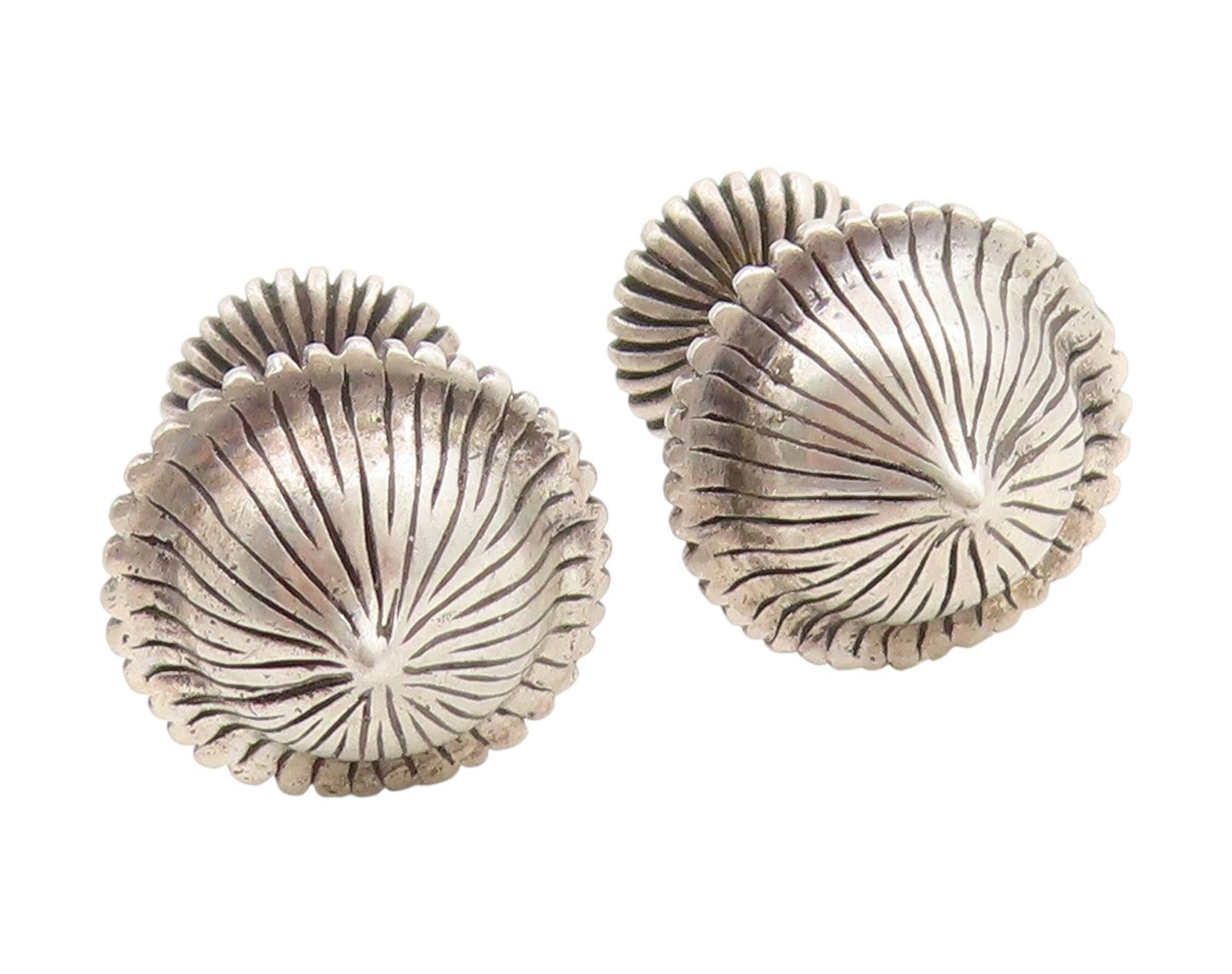 925 Sterling Silver Vintage Cufflinks GISELLE MINOLI Etched Fluted Dome  TR4206