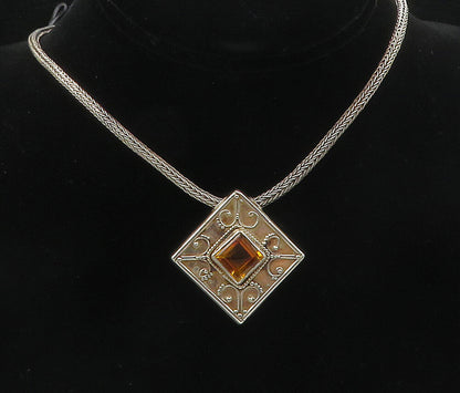 925 Sterling Silver  Vintage Citrine Swirl Shiny Wheat Chain Necklace  NE1885