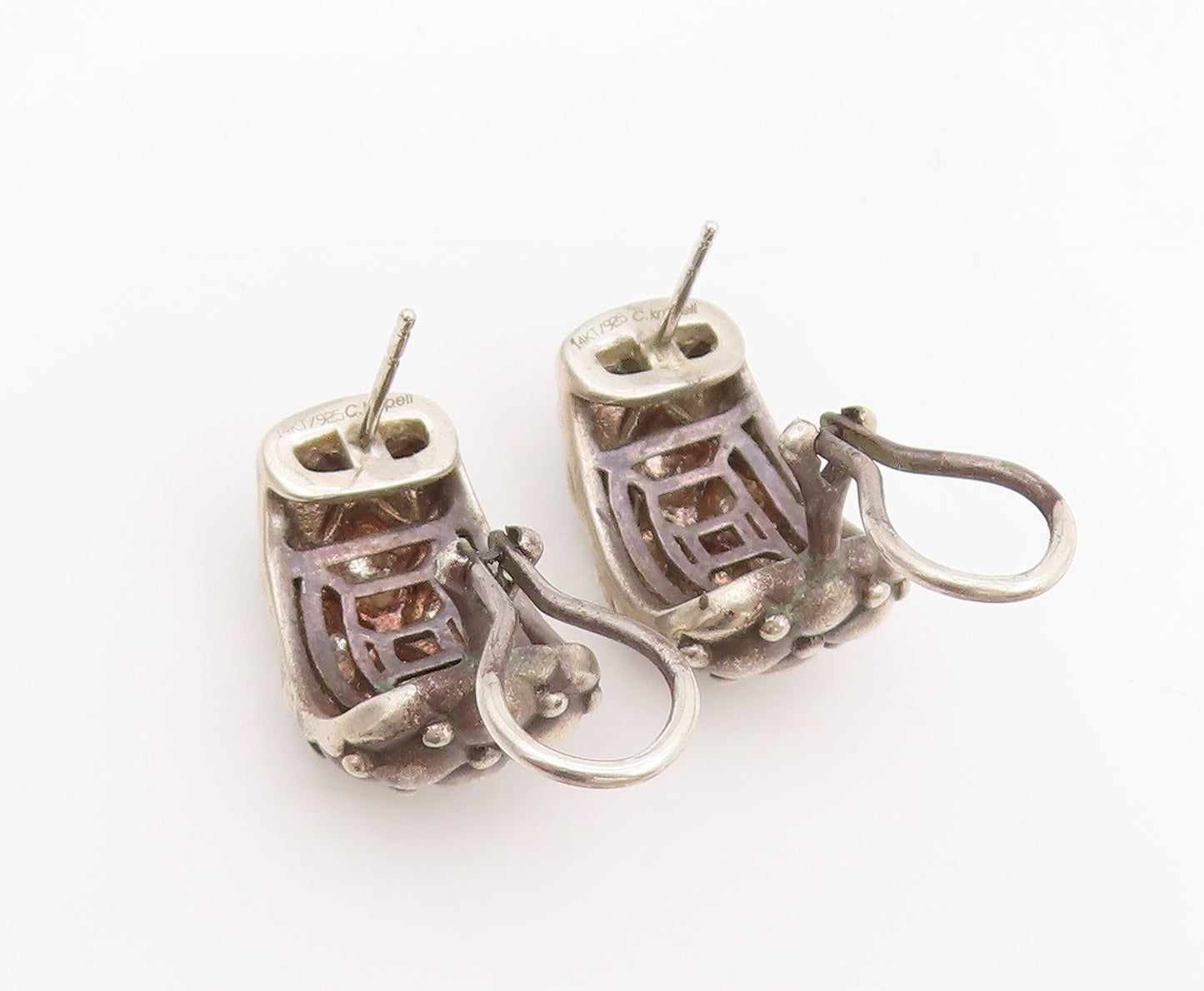 925 Sterling Silver Vintage Earrings CHARLES KRYPELL Quilted Dome Clips  EG13789