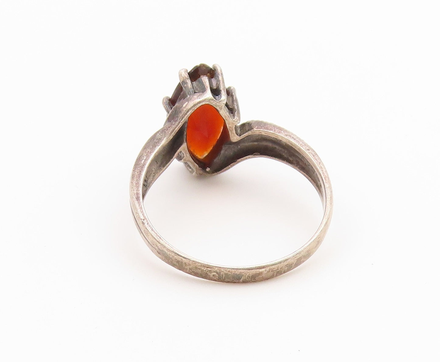 925 Sterling Silver Vintage Ring Marquise Cut Garnet Bypass Band  Sz 8  RG36819
