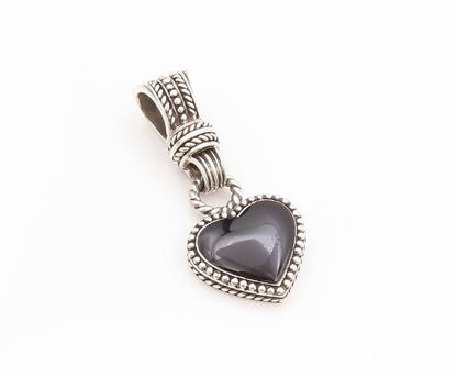 925 Sterling Silver Vintage Pendant Modernist Dangling Onyx Heart  PT24064