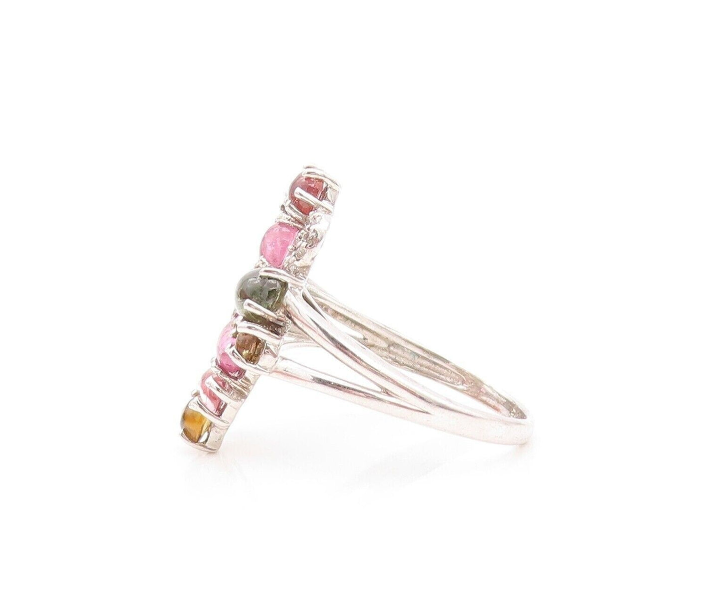 925 Sterling Silver Vintage Ring Cabochon Gemstones Floral Inlay  Sz 9  RG30011