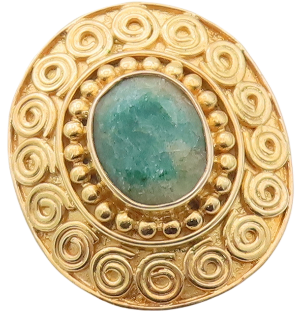 925 Sterling Silver Vintage Ring Gold Plated Swirly Carved Gemstone Sz 9 RG29922