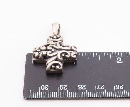 925 Sterling Silver  Vintage Shiny Heart Swirl Pattern Cross Pendant  PT19290