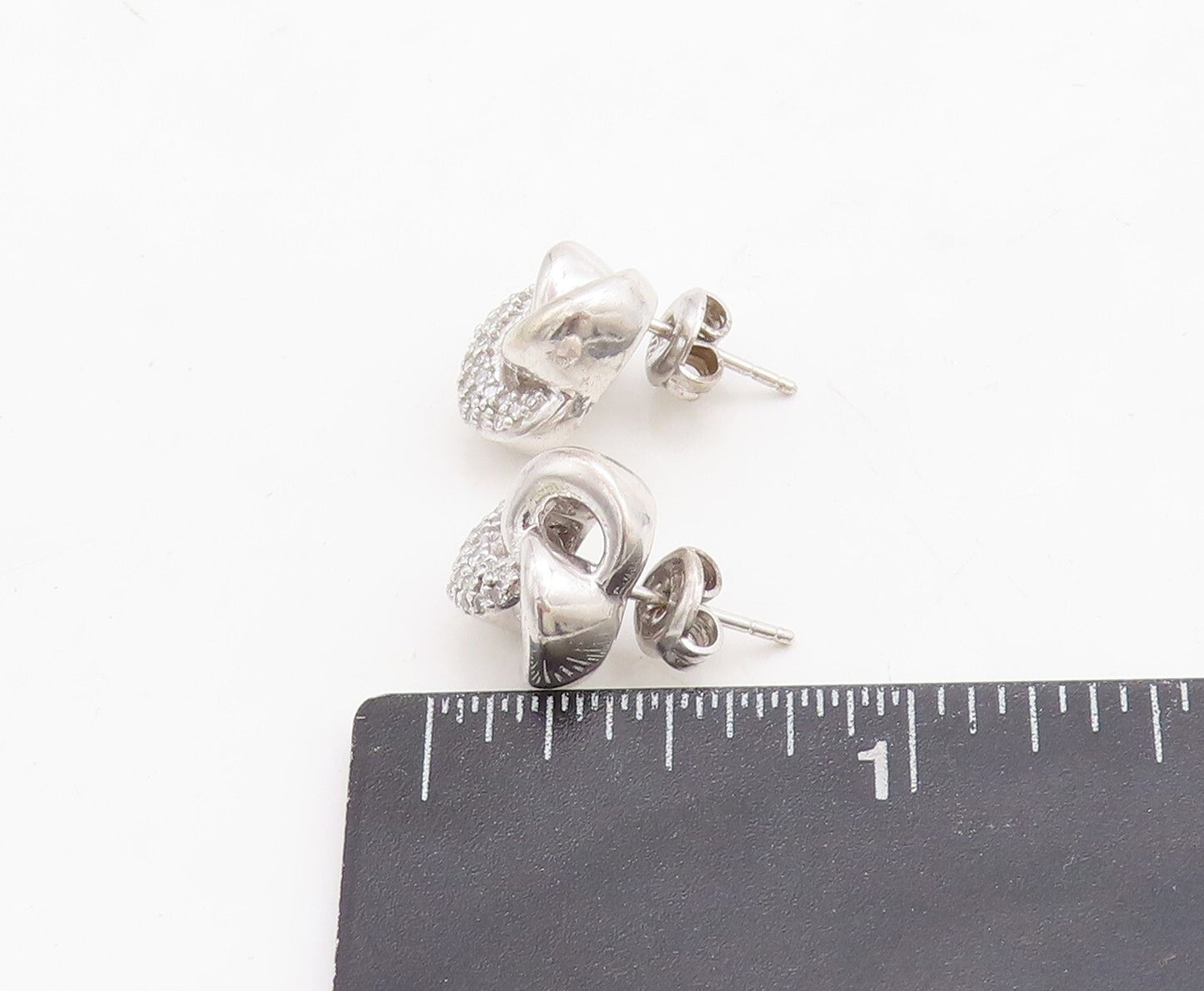 925 Sterling Silver Vintage Earrings Real Diamonds Interlocked Loops  EG13290